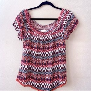 belle du jour off the shoulder boho geometric top